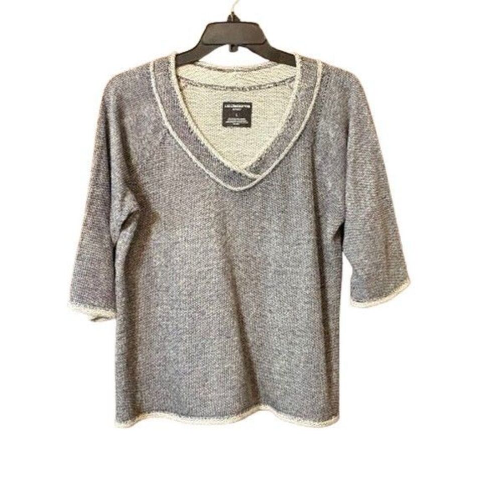 Liz Claiborne Sport Women's Large Mottled Gray V-Neck Top 3/4 Sleeves